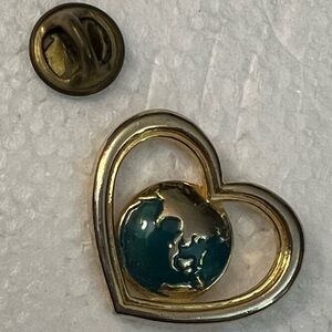 AVON World Globe Heart Earth Day Brooch Pin Tac Lapel Hat Jacket